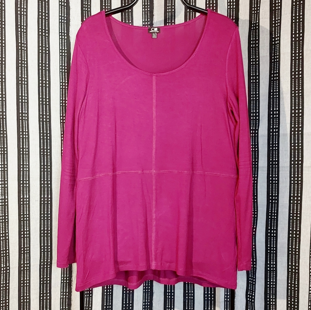 Cable & Gauge fuschia long-sleeved high-low tunic, XL, EUC (unworn)